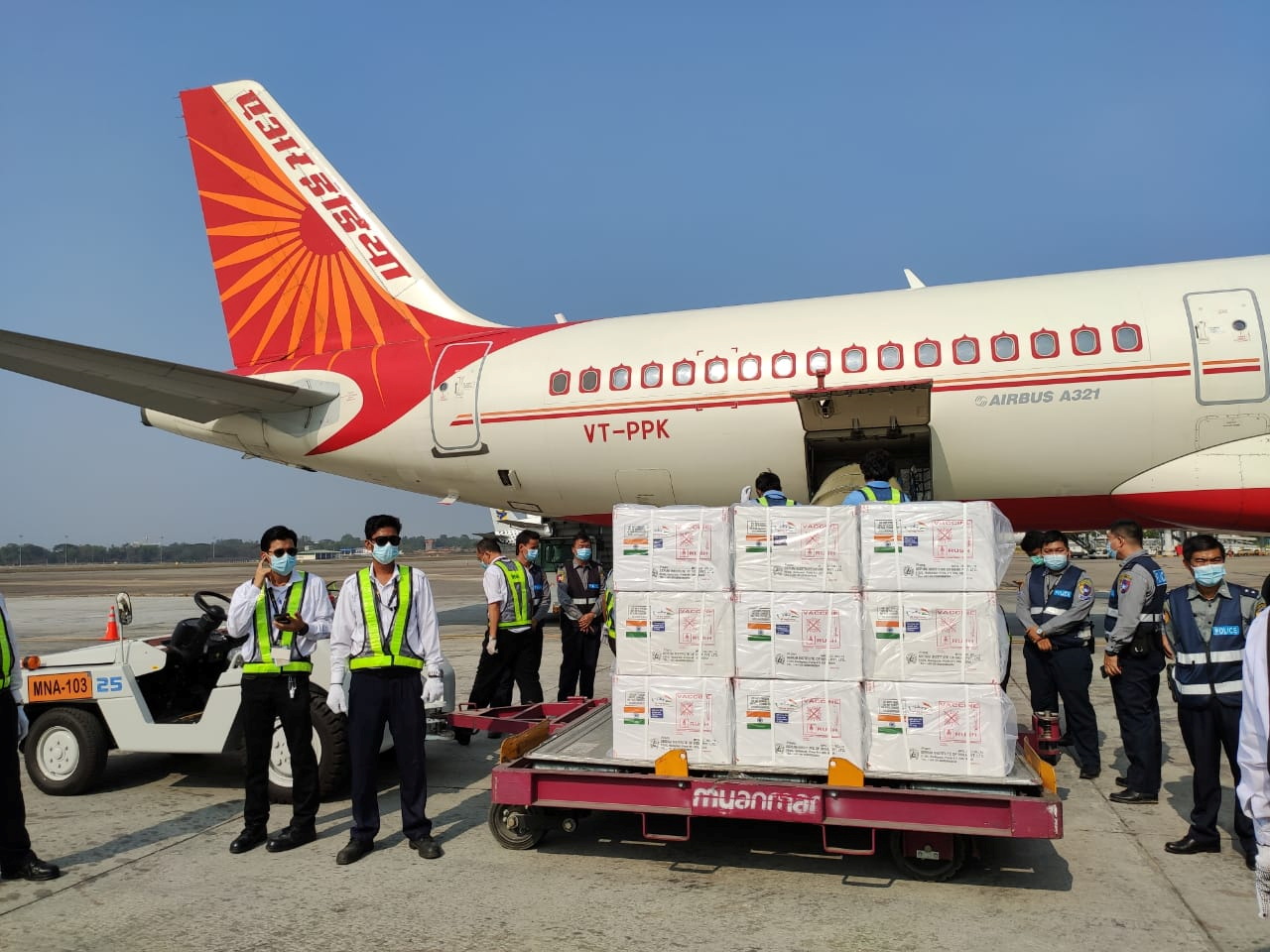 A plane is seen as Myanmar receives the first batch of the coronavirus disease (COVID-19) vaccines from India at Yangon Airport in Yangon, Myanmar (Reuters/Handout)